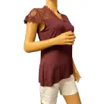 INC International Concepts Lace Trim Top V Neck Cap Sleeves