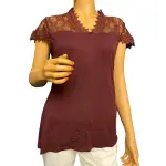 INC International Concepts Lace Trim Top V Neck Cap Sleeves