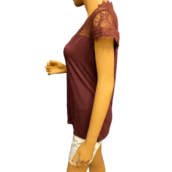 INC International Concepts Lace Trim Top V Neck Cap Sleeves