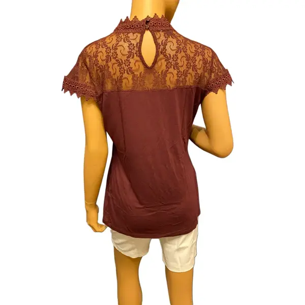 INC International Concepts Lace Trim Top V Neck Cap Sleeves