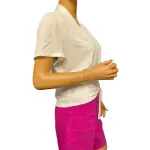 INC International Concepts Ruched Top White V Neck Flutter Sleeve Tie Front