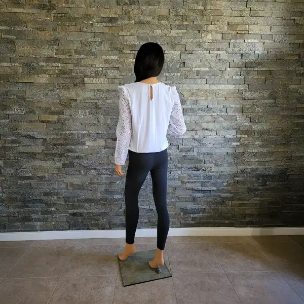 INC International Concepts Eyelet Blouse White Ruffle Long Sleeve