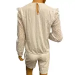 INC International Concepts Eyelet Blouse White Ruffle Long Sleeve