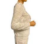 INC International Concepts Eyelet Blouse White Ruffle Long Sleeve