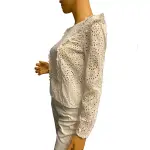 INC International Concepts Eyelet Blouse White Ruffle Long Sleeve