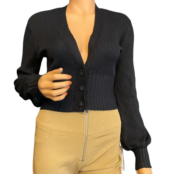 INC International Concepts Women’s Deep Black Cropped Ribbed Cardigan XS