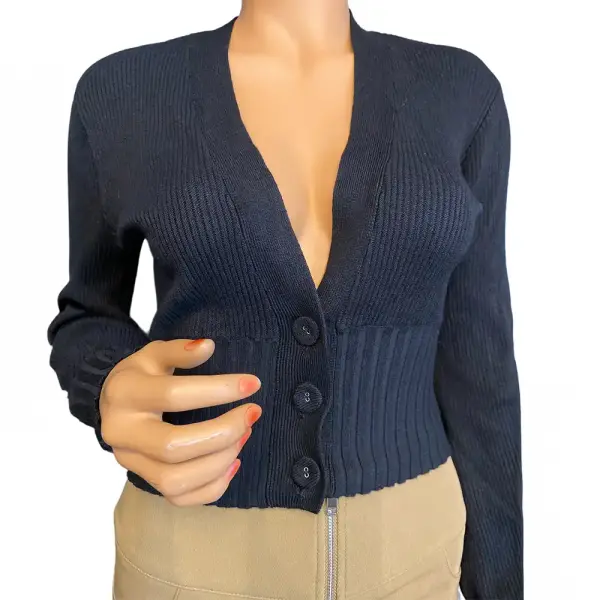 INC International Concepts Women’s Deep Black Cropped Ribbed Cardigan XS