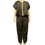 INC International Concepts Satin Pajama Set Black Gold Metallic Trim Plus Size