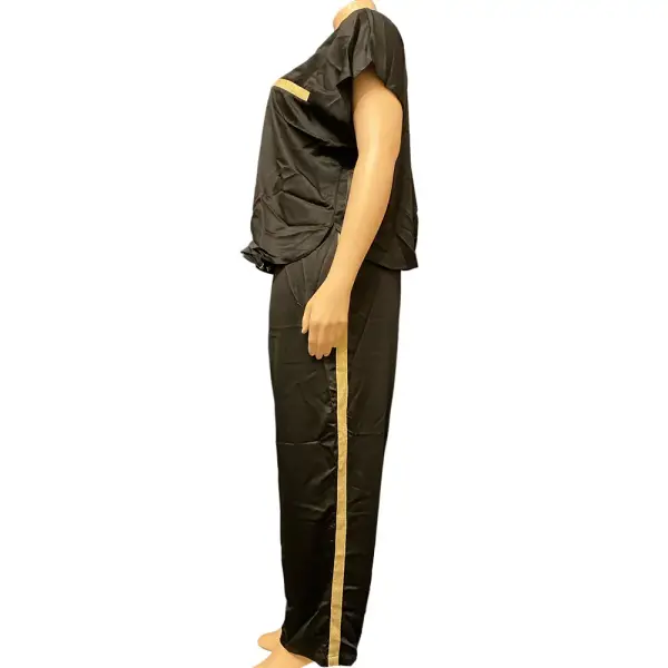INC International Concepts Satin Pajama Set Black Gold Metallic Trim Plus Size