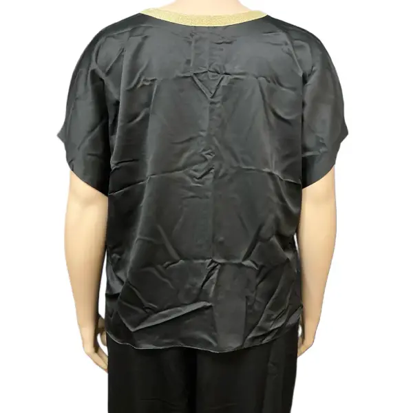 INC International Concepts Satin Pajama Set Black Gold Metallic Trim Plus Size