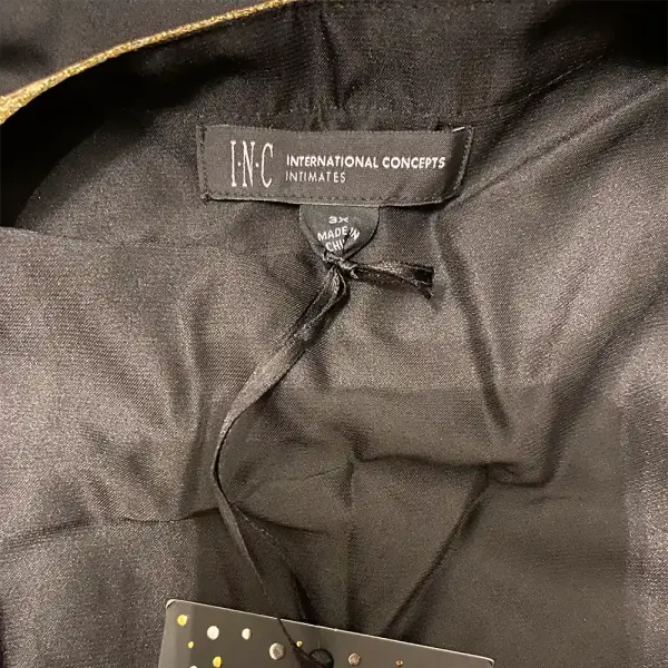 INC International Concepts Satin Pajama Set Black Gold Metallic Trim Plus Size