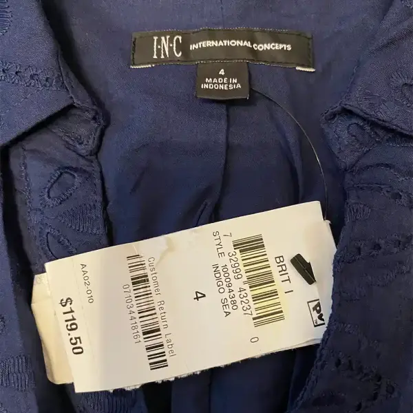 INC International Concepts Indigo Navy Eyelet Shirtdress