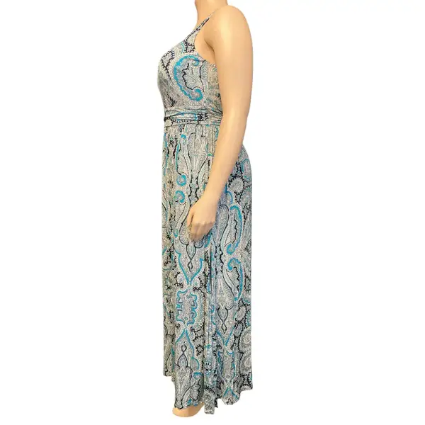 INC International Concepts Turquoise Paisley Print Empire Waist Maxi Dress