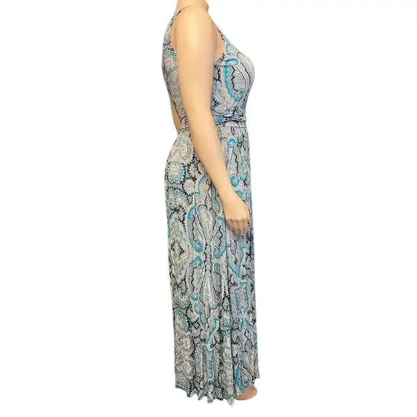 INC International Concepts Turquoise Paisley Print Empire Waist Maxi Dress