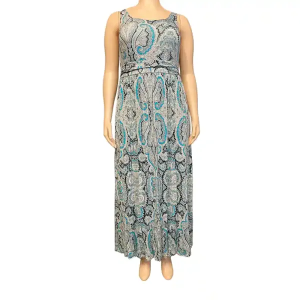 INC International Concepts Turquoise Paisley Print Empire Waist Maxi Dress