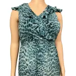 INC International Concepts Teal Leopard Print Ruffle Maxi Dress