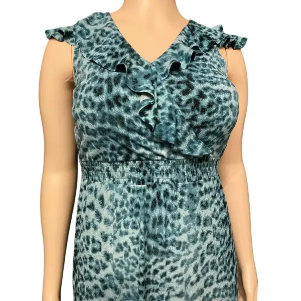 INC International Concepts Teal Leopard Print Ruffle Maxi Dress