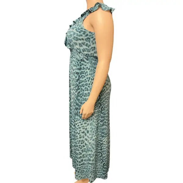 INC International Concepts Teal Leopard Print Ruffle Maxi Dress