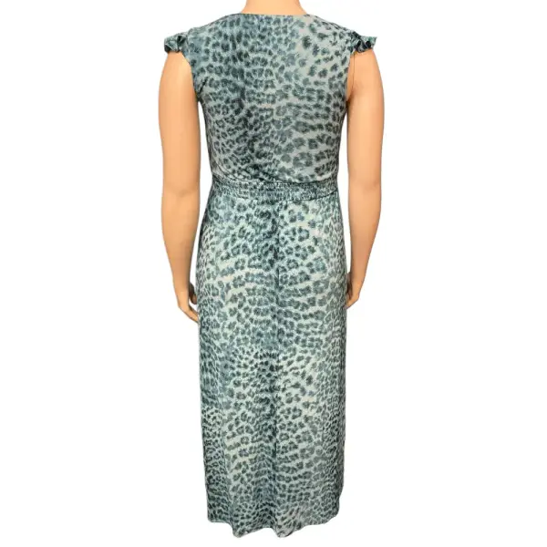 INC International Concepts Teal Leopard Print Ruffle Maxi Dress