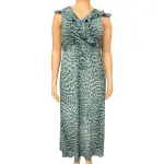 INC International Concepts Teal Leopard Print Ruffle Maxi Dress