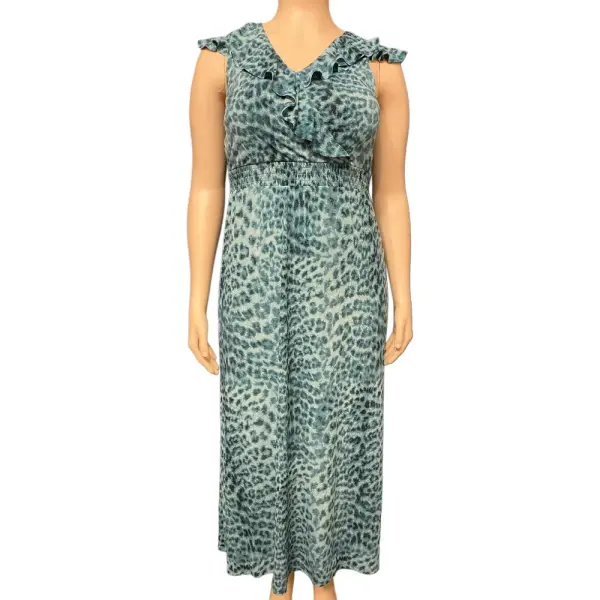 INC International Concepts Teal Leopard Print Ruffle Maxi Dress