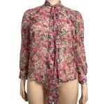 INC International Concepts Floral Tie Neck Blouse Pink