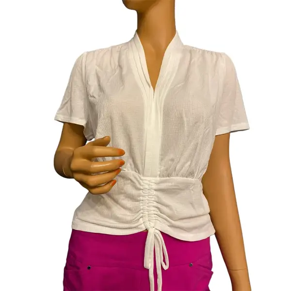 INC International Concepts Ruched Top White V Neck Flutter Sleeve Tie Front