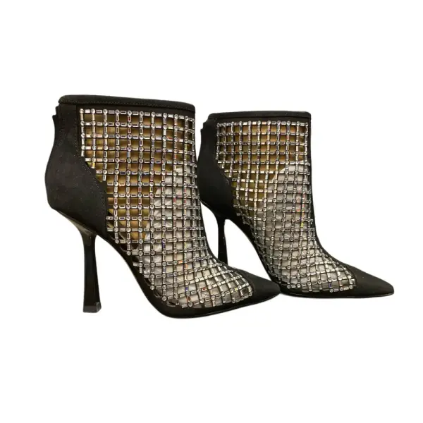 INC International Concepts Senalda Rhinestone Cage Booties Black Stiletto