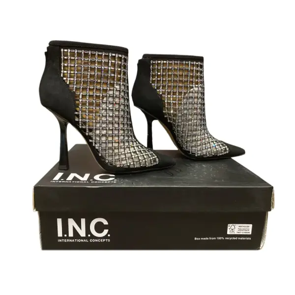 INC International Concepts Senalda Rhinestone Cage Booties Black Stiletto