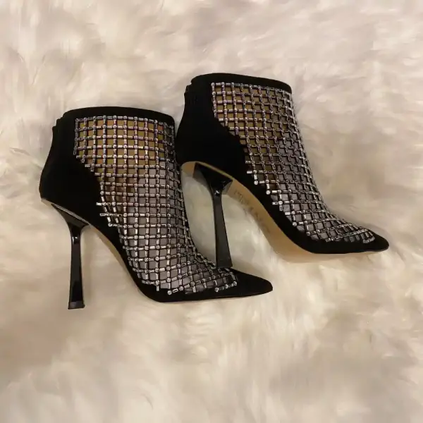 INC International Concepts Senalda Rhinestone Cage Booties Black Stiletto