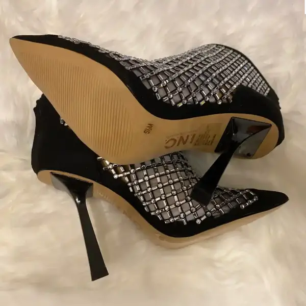 INC International Concepts Senalda Rhinestone Cage Booties Black Stiletto
