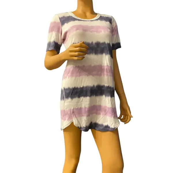 Jenni Intimates Tie Dye Stripe Sleep Shirt Nightgown Pink Gray White