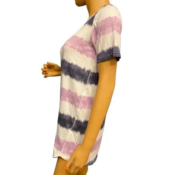 Jenni Intimates Tie Dye Stripe Sleep Shirt Nightgown Pink Gray White
