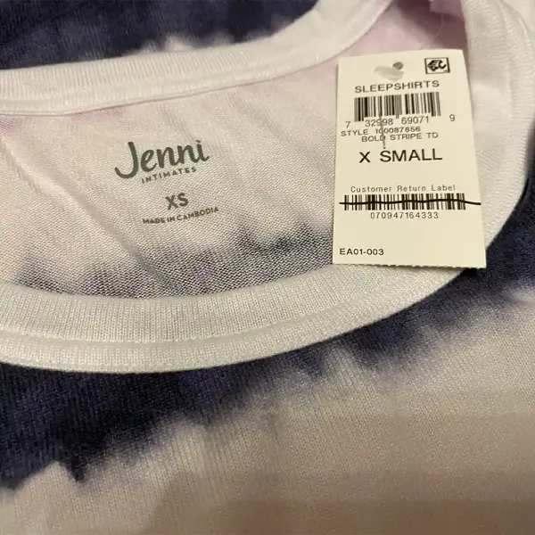 Jenni Intimates Tie Dye Stripe Sleep Shirt Nightgown Pink Gray White