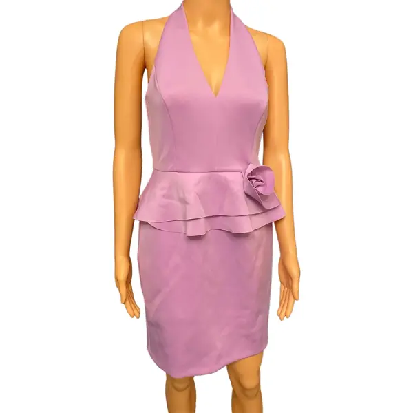 Jessica Howard Scuba Dress Orchid Pink Halter Peplum Rosette