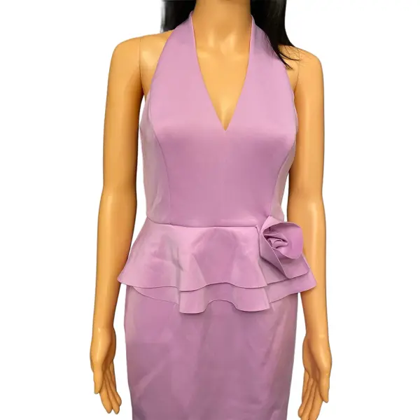 Jessica Howard Scuba Dress Orchid Pink Halter Peplum Rosette