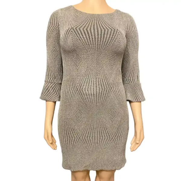 Jessica Howard Metallic Dress Gray Bell Sleeve