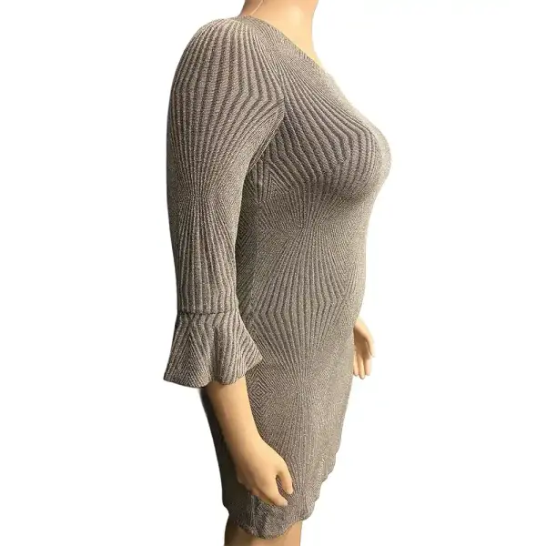 Jessica Howard Metallic Dress Gray Bell Sleeve