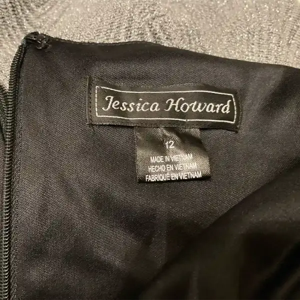 Jessica Howard Metallic Dress Gray Bell Sleeve