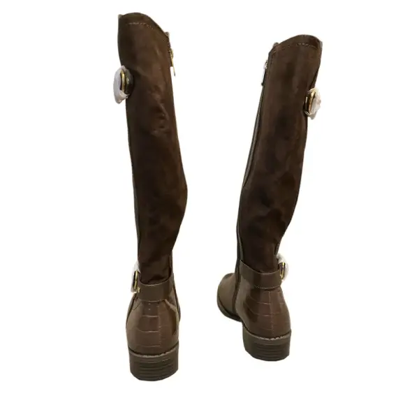 Karen Scott Leandra Riding Boots Brown Knee High Buckle
