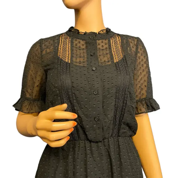 Kensie Dots Chiffon Midi Fit and Flare Dress in Black Size 4