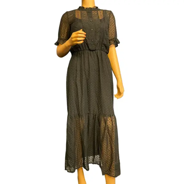 Kensie Dots Chiffon Midi Fit and Flare Dress in Black Size 4