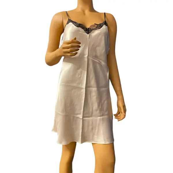 Linea Donatella Satin Chemise Nightgown Bisque Black Lace Trim