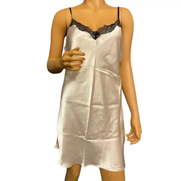 Linea Donatella Satin Chemise Nightgown Bisque Black Lace Trim