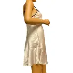 Linea Donatella Satin Chemise Nightgown Bisque Black Lace Trim