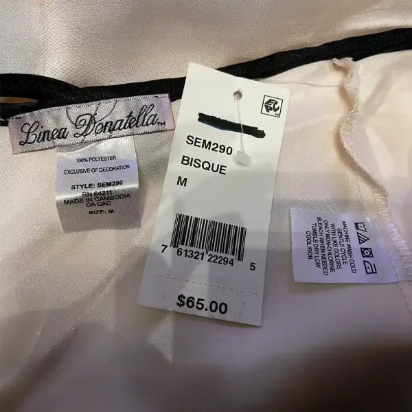 Linea Donatella Satin Chemise Nightgown Bisque Black Lace Trim