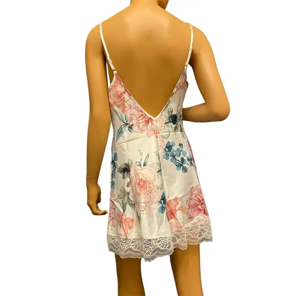 Linea Donatella Noralee Floral Chemise Nightgown Ivory Pink Lace Trim