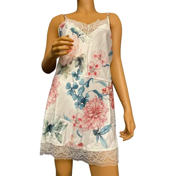 Linea Donatella Noralee Floral Chemise Nightgown Ivory Pink Lace Trim