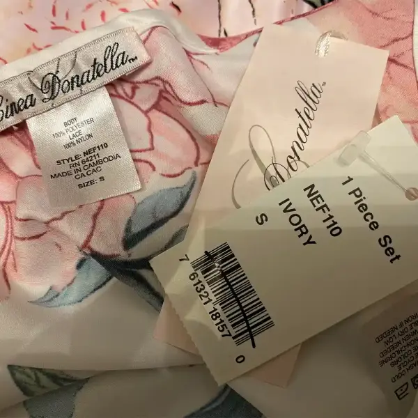 Linea Donatella Noralee Floral Chemise Nightgown Ivory Pink Lace Trim