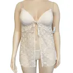 Linea Donatella Stretch Lace Babydoll Chemise Light Pink 2-Piece Set